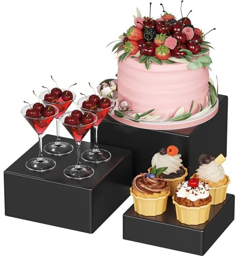 Lifewit Espositore da Buffet per Aperitivo, set di 3 (20/18/15 cm) Supporti in Plastica per Torte, Dessert, Oggetti da Collezione, Gioielli, Supporto Cubico Annidabile di Varie Dimensioni, Noir