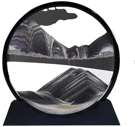 Vyloky Images de sable 3D à tourner, décoration murale pour salon, bureau, art déco, image de sable dynamique, sablier, cadeaux (noir mystérieux, 17,8 cm)