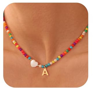 TINGN Weihnachtsgeschenke für Kinder - Bunte Perlenkette mit Buchstaben Perlenkette Bunt Damen Kette Damen Kette mit Buchstaben A Personalisierte Halskette Teenager Mädchen Geschenke für Frauen