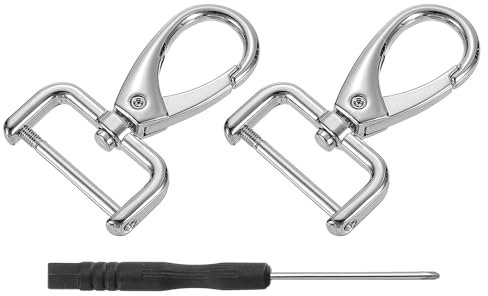QUARKZMAN 2Stück Karabinerhaken 25mm(1 Zoll) D Ring Abnehmbarer Karabiner Schlüsselanhänger Metall Karabiner Klauen Verschluss Haken mit Drehgelenk Schlüsselanhänger Basteln Silber