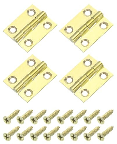 sourcing map 4 Pcs Folding Butt Hinges, 1 Inch Brass Small Door Hinges Butt Cabinet Hinges Folding Craft Hinges with Screws for Door Wooden Boxes Windows Dressers, Gold Tone