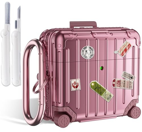 KOREDA Compatible with AirPods 4 Case Cover, Funny Suitcase Design Case for Airpods 4th Generation 2024, Cute Fashion Protective Hard Case with Cleaner Kit & Keychain (Rose Gold)