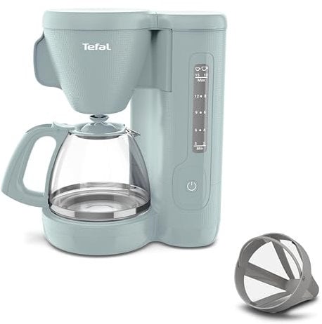 Tefal Morning Filter Coffee Maker - Eucalyptus, 1.25L Capacity, Permanent Reusable Filter, Drip-Stop System, Keep-Warm Function, Easy Fill Water Tank, 1000W, CM2M13G0