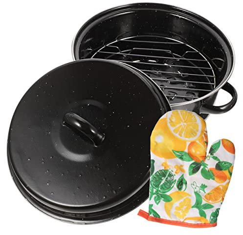 CRILSTYLEO Large Roasting Pan Enamel Roasting Pot Lid Cooking Pot for Turkey Roaster