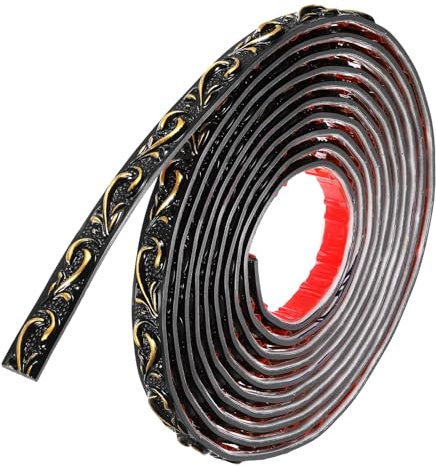 sourcing map Garniture murale flexible - 4 m x 2 cm - Autocollant - Pour cadre de miroir d'armoire, vague noire et dorée