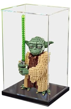HCAEIOFJ Transparente Acryl-Vitrine für Lego SW 75255, anwendbar für Yoda-Display-Box, Geschenk (nur Vitrine) (schwarze Unterseite 3 mm)