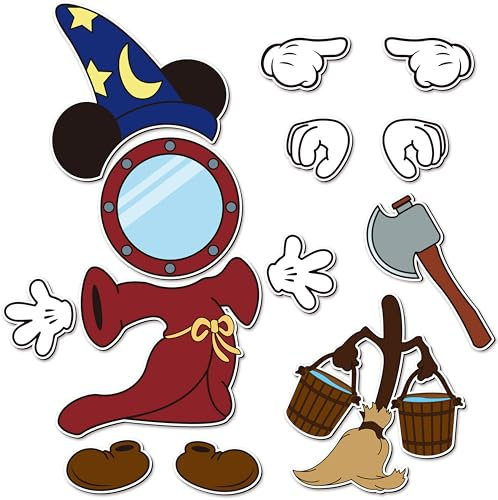 BOpusail 13Pcs Magical Mouse Cruise Door Magnet Magical Dress Up Mop Bucket Cruises Entrance Decal Decor Refrigerator Garage Outdoor Magnet Waterproof Magnetic Sticker for Holiday Carnival Ships Cabin
