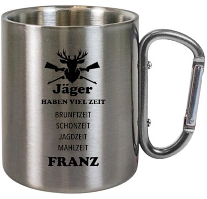 Personalisierte Jäger-Geschenkbox mit Thermosflasche 750 ml, Tasse 330 ml, Edelstahl, Franz (Tasse Edelstahl)
