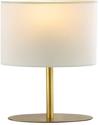 Happy Homewares Modern Designer Oval Table Lamp in Antique Brass Metal with Off-White Cotton Fabric Shade | 1 x E14 7w Maximum | 25cm Height