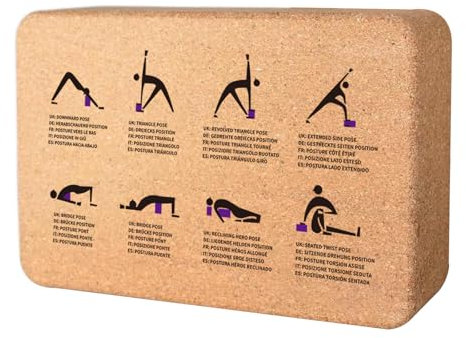 NEXROLA bloque yoga,ladrillo yoga corcho natural alta densidad antideslizante soporte equilibrio cojin meditacion Aus Naturkork, rutschfest & leicht zu greifen(22x14x14cm) 630g