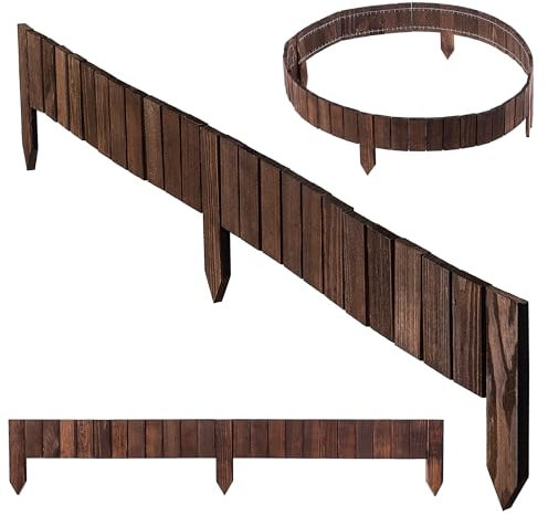 KADAX Rasenkante aus Holz, 114 x 10 cm, Beeteinfassung, Beetumrandung, Flexibler Holzzaun, Gartenzaun, Zaun für Garten, Beetbegrenzung Flexible, Mähkante Rollborder (Dunkelbraun)