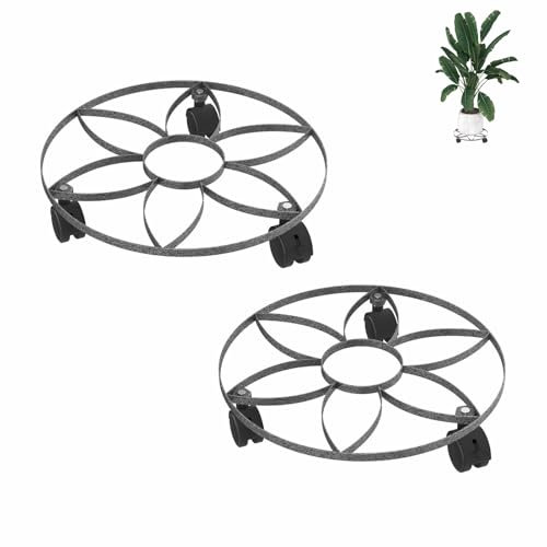 AufuN 2 Stück Pflanzenroller Rund Metall, Ø32cm Blumentopf Untersetzer mit Abschließbaren Rollen, Blumenroller Pflanzen Rollbrett Transportroller Für Innenbereich Außenbereich Haus und Garten, Tye D