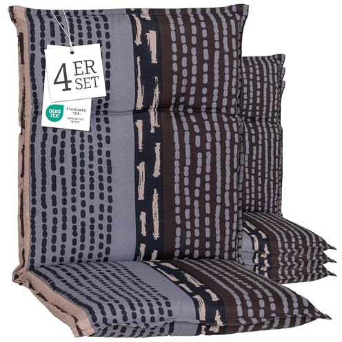 Beo® Barcelona Niedriglehner Gartenstuhlauflagen 4er Set | Waschbar | Made in EU | Öko-Tex Standard | Atmungsaktive Sitzkissen Outdoor | UV-beständig | Komfortpolster 6cm dick
