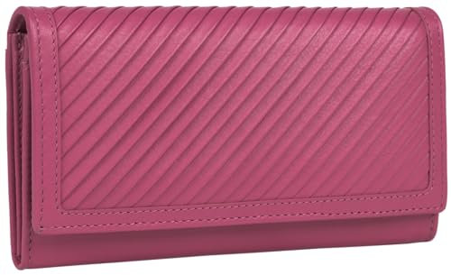 GlobeeCraft Portefeuille Femme Cuir véritable Fuchsia, Grand Format avec 8 emplacements Cartes, Poche intérieure, Poche extérieure, Cuir Souple, Design élégant et féminin 18 cm x 10 cm x 2,5 cm