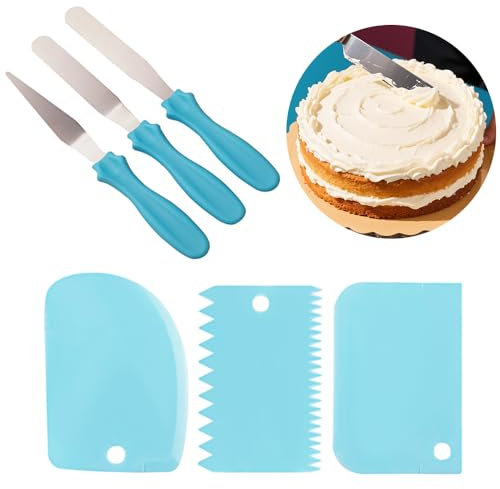6PCS Cake Scraper Set, 3 Metal Cake Scraper & 3 Plastic Cream Scraper,Baking Tools Cake Scrapers Buttercream Smoother, Pastry Scraper, Food Scrapers for Kitchen Baking, Icing, Cupcakes