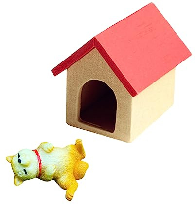 BESTonZON 2stücke Miniatur Hundehütte Mit Hund Figur Dekoratives Für Puppenhäuser Und Miniaturszenen Kreative Spielzeugaccessoires Für Zufälliges Hundemuster