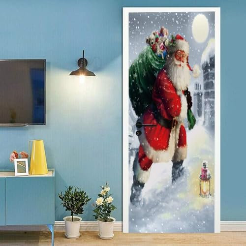 3D Modello Di Natale Adesivo Per Porta Poster Autoadesivo Carta Da Parati Arte Murale Adesivo Da Parete Foto 95 X 215 Cm Per La Decorazione Della Porta Rimovibile In Pvc Per Soggiorno,-96191153858609