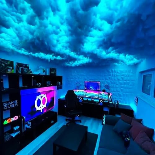 Kit D'éclairage LED 3D Nuage Lumineux Multicolore en Coton,Créez Une Atmosphère Étonnante avec Synchronisation De La Musique pour Chambre À Coucher, Salle De Jeux,Fête Bande Lumineuse