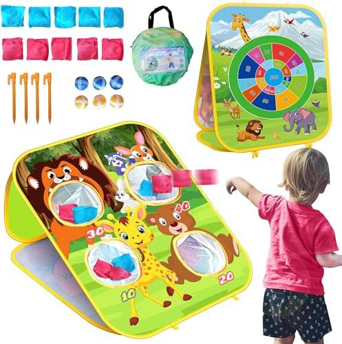 Double-Sided Bean Bag Toss Game for Kids Ages 3+ – Foldable Cornhole Toy with Carry Bag – Backyard, Beach & Party Activity – Outdoor Gift for Boys & Girls – Improves Motor Skills & Coordination