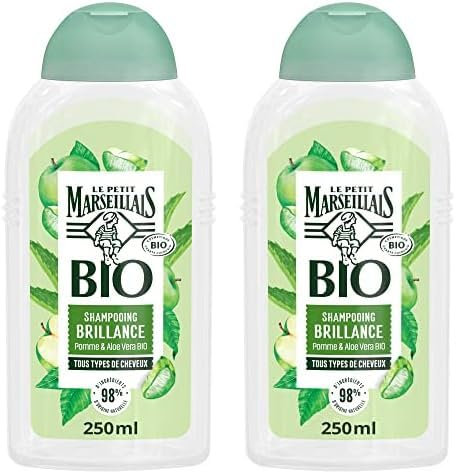 Le Petit Marseillais - Shampooing Brillance Certifié BIO Pomme & Aloe Vera (flacon de 240 ml) – Shampoing pour tous types de cheveux – 98% d'origine naturelle, sans sulfate et sans silicone