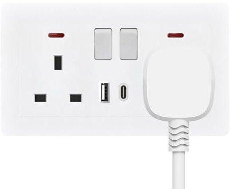 Wall Outlet | Socket Extender - 2 Port Double Extension Power Strip Extension for Bedroom Dorm Office Home Outdoor Bathroom