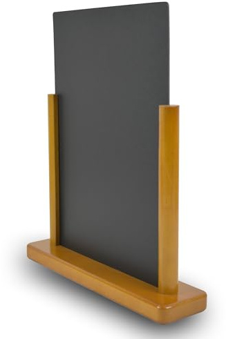 Deflecto Double-Sided Table Chalkboard Sign, Freestanding Mini Display for Cafés, Weddings, Parties, Menus, Event Labels, Tabletop Message Board - Single Pack, Large (32.3x27x7.1cm) Teak