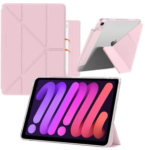 KeHowy Cover Custodia per iPad mini 7 (A17 Pro, Modello 2024, 7a Generazione) / mini 6 (Modello 2021, 6a Generazione), Trasparente Posteriore Cover, Auto Svegliati/Sonno per iPad mini 7/6 - Rosa