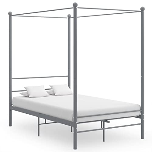 mzdioop Himmelssäng, grå, metall, 140 x 200 cm, pulverlackerad, robust metallsängram med ribbotten och ram för sovrum, integritet och komfort