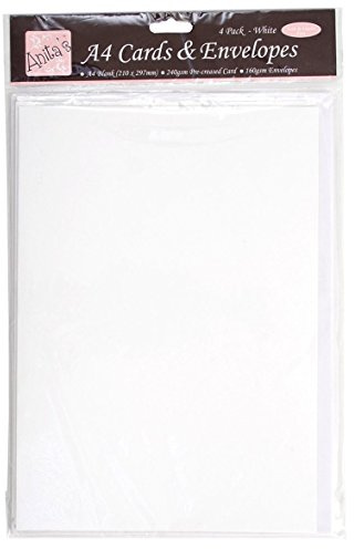 Anita's Plain, Blank Cards & Envelopes, A4, White, Pack of 4, for Home, Wedding, Birthday, Christmas, Thank You, Art & Craft, Scrapbooking Supplies, Baby Shower, Card Making
