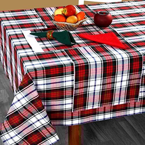 Homescapes Karierte Tischdecke Macduff 137x178 cm, Baumwoll-Tischdecke Schottenkaro rot-weiß-grün, Tischtuch rechteckig, waschbar & pflegeleicht