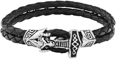 etNox hard and heavy Thor's Hammer Unisex Leather Bracelet Standard, Leather, Stainless Steel,