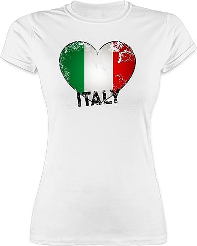 Shirt Damen - Länder Fahnen und Flaggen - Italien Herz Vintage - S - Weiß - italientrikot Country Italy Funshirts für Frauen Oberteil triko Tshirt mit Italia Shirts t italen t-Shirt Italian