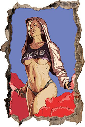 Hoolfrau mit Pyro (Hoch), 3D Wandsticker Format: 92x62cm, Wanddekoration