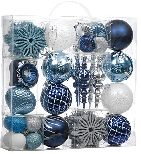 Valery Madelyn Weihnachtskugel-Ornamente, 70 Karat, Silber und Blau, bruchsicher, Verschiedene Weihnachtsbaum-Ornamente für Weihnachtsdekoration