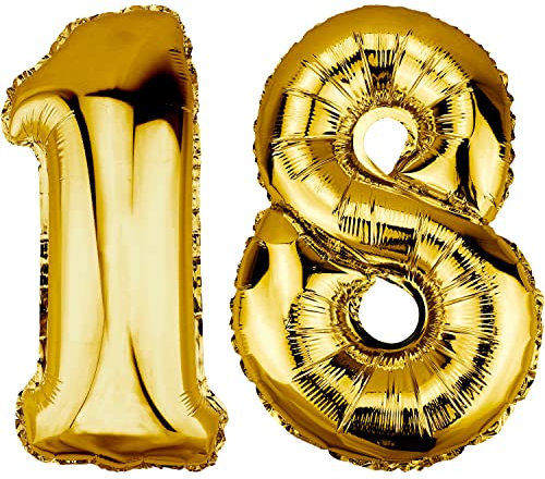 DekoRex Folienballon Gold 40cm Geburtstag Jubiläum Hochzeit Deko (Zahl 18)