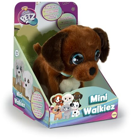 Club Petz Mini Walkiez Choco, Plüsch Hund, mit Funktionen und Geräuschen, Rufe Sie und Gehen mit dir Spazieren, Spielzeug für Mädchen und Kinder ab 12 Monaten und älter