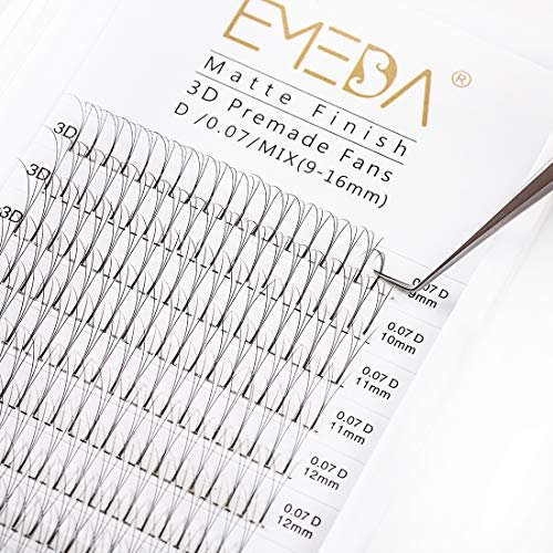 EMEDA cils volume russe 3D 0.10mm D curl cils extension de cils professionnel 9mm 12mm 15mm faux cils naturel Premade Eyelash Naturel Extension Cils Volume Russe Bouquet (3D 0.10 D mix)