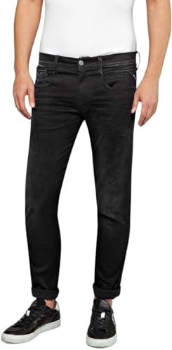 Replay Herren Jeans Anbass Slim-Fit Hyperflex Cloud mit Stretch, Black 098 (Schwarz), 34W / 30L