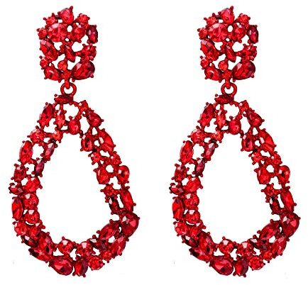 EVER FAITH Damen Ohrringe Kristall Open Hoop Oval Drop Statement Ohrhänger Rot Gold-Ton-Ton