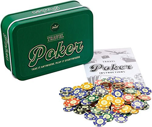 Funtime Gifts Travel Poker PL7440 Kompaktes tragbares Taschenformat, Spieldosen-Set, Geschenk, Mehrfarbig