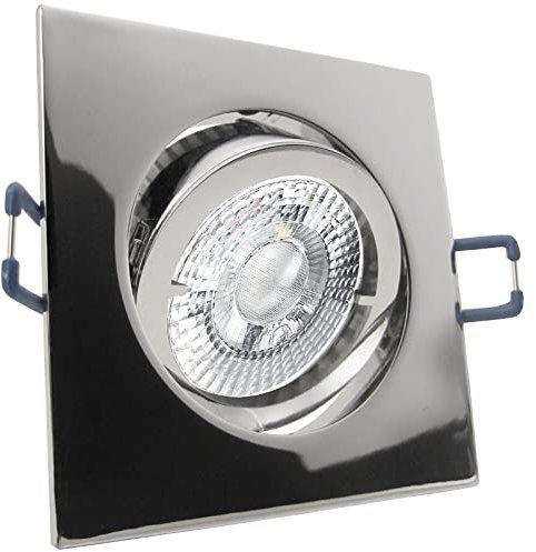 trendlights24 Carree LED Einbaustrahler 230V Chrom eckig 3-Stufen dimmbar extra flach 35mm, 5er Set Neutralweiß 5W LED-Spots, Deckenspots schwenkbar
