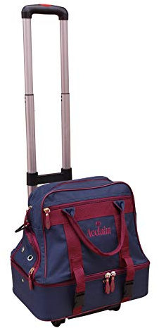 Acclaim Farne Midi Double Decker 4 Bowls Level Lawn Flat Green Bowlers Bowls Bag And 38 Tall Folding Telescopic Handle Trolley (Navy/Burgundy)