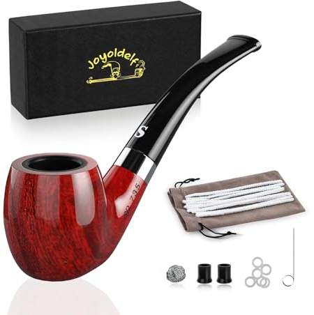 Joyoldelf Tabakpfeife, Räucherpfeife mit flachem Boden – Pfeifenstift & Tamper, Pfeifenreiniger & Gummiring, Bonus eine Pfeifenhülle & Geschenkbox