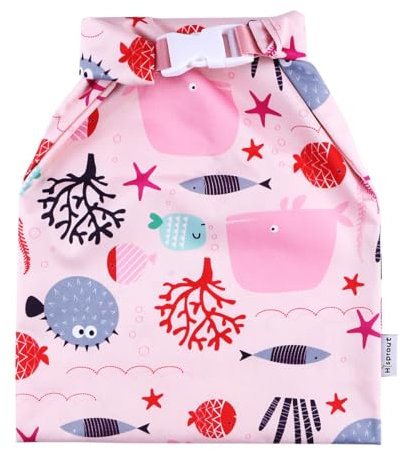 Hisprout Grab and Go Waterproof Washable Reusable Diaper Wet Dry Bag (Pink Fish)
