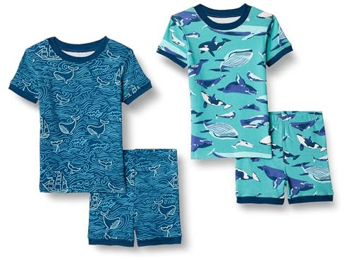 Amazon Essentials Set di Pigiama da Notte Attillati in Cotone Unisex Bambini e Ragazzi, sotto Il Mare, 6-7 Anni