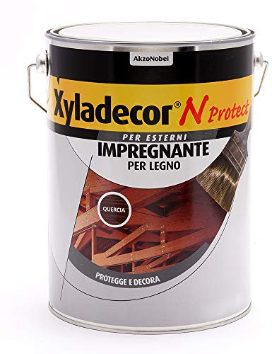 Xyladecor N PROTECT Fondo Impregnante per Legno Esterno a base solvente, Protettivo e Decorativo, Pronto Uso, colore QUERCIA 5L, 5 L