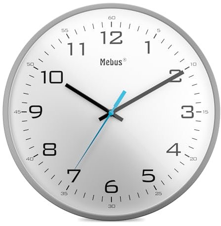Mebus moderne Quarz-Wanduhr klassisches Design kräftige, große Ziffern 30cm Durchmesser / Farbe: Grau / Modell: 16249