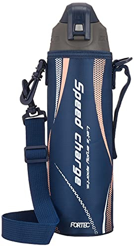 WAHEI FREIZ Fortec RH-1559 Gourde directe, 1 l, bleu marine, une main, pochette facile à transporter incluse, pour boissons froides