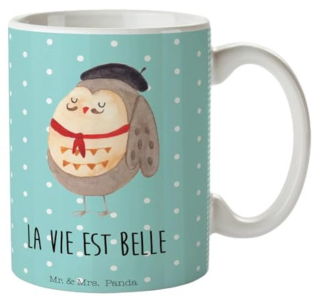 Mr. & Mrs. Panda Tasse Eule Frankreich - Geschenk, béret, Spruch schön, Tasse bedrucken, Owl, Becher, glücklich, Geschenk Tasse, La vie est belle,