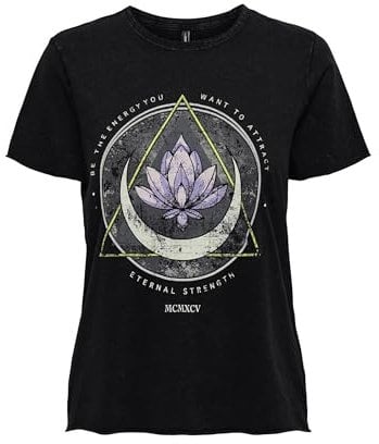 ONLY Damen ONLLUCY REG S/S JRS NOOS Top, Black/Print:Lotus,S